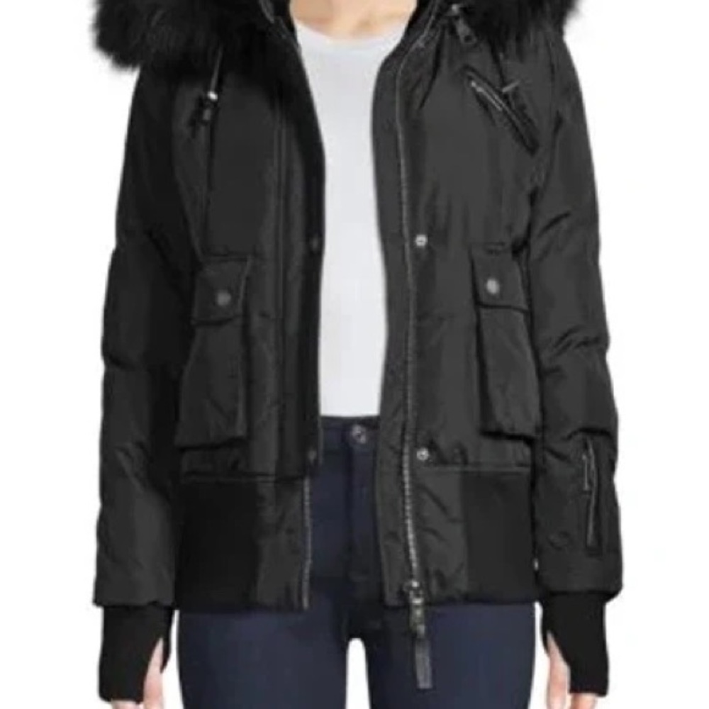 NB Series by Nicole Benisti Black Fordham Fox Fur Down Bomber Jacket